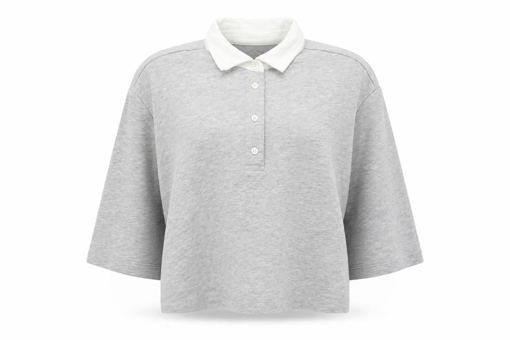 Savida Women Grey Cropped Polo Shirt Size 12 Cotton Blend