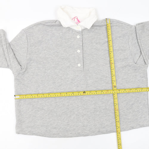 Savida Women Grey Cropped Polo Shirt Size 12 Cotton Blend