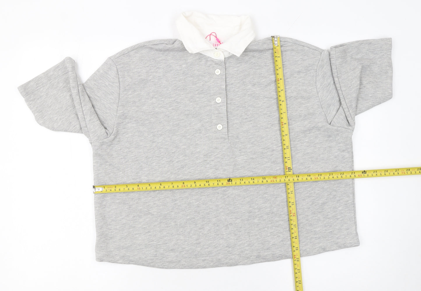 Savida Women Grey Cropped Polo Shirt Size 12 Cotton Blend
