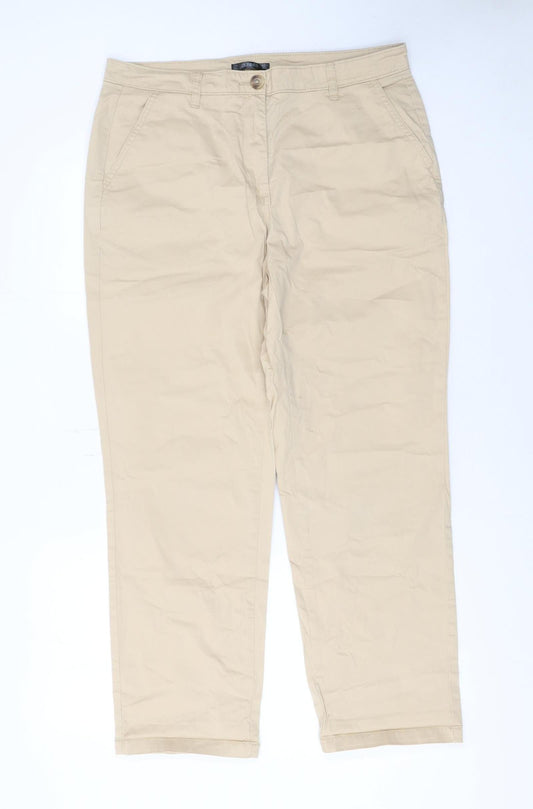 Dunnes Stores Women's Beige Chino Trousers Size 14 Cotton Stretch