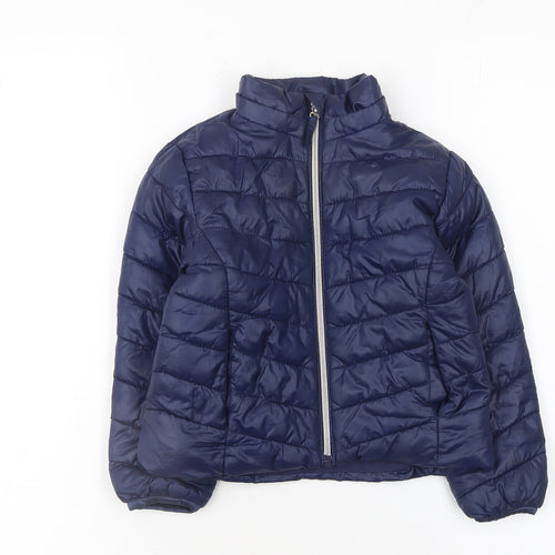 H&M Girls Blue Puffer Jacket 3-4 Years Lightweight Quilted Zip Coat