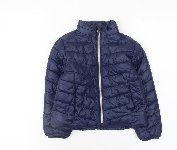 H&M Girls Blue Puffer Jacket 3-4 Years Lightweight Quilted Zip Coat