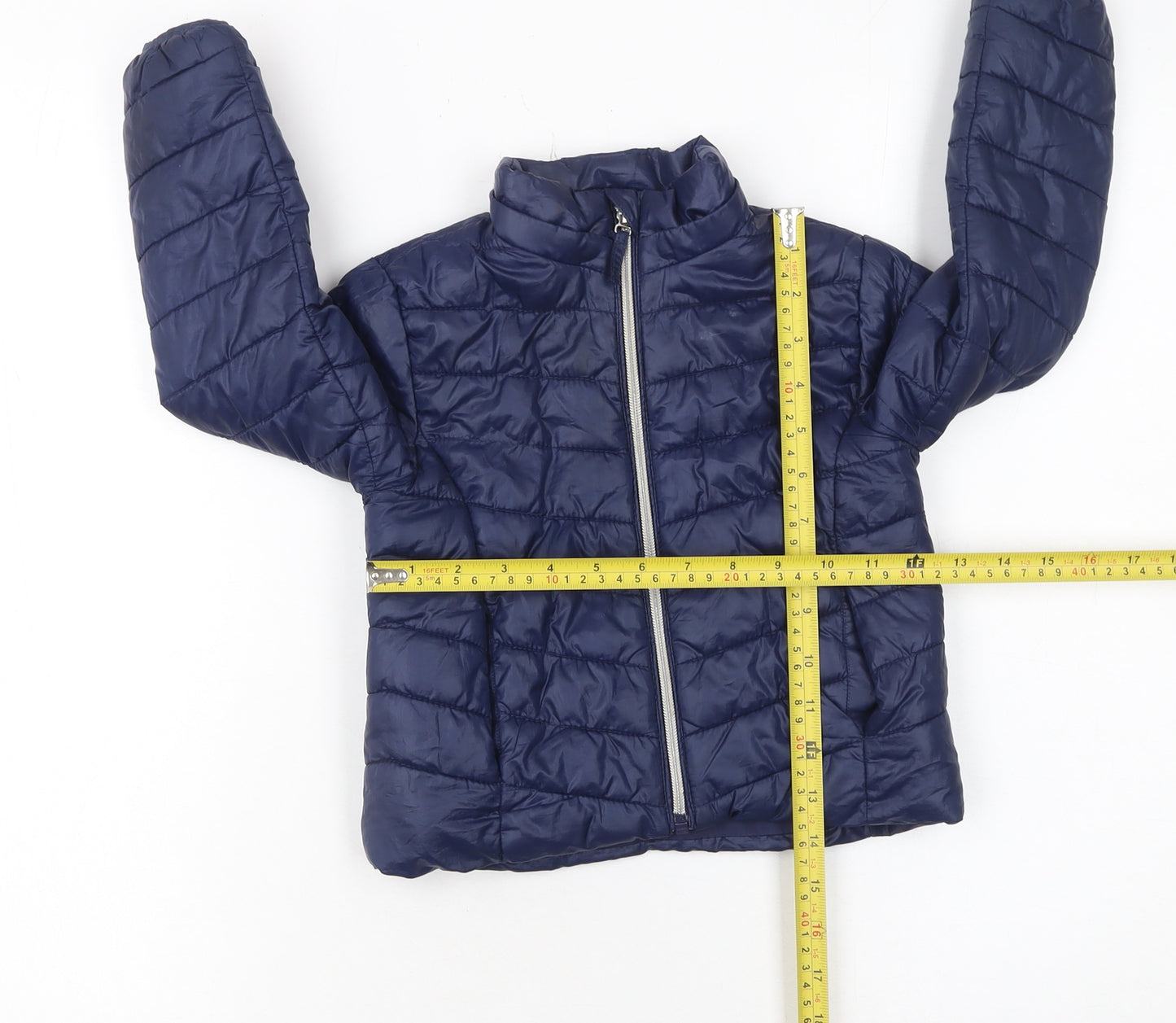 H&M Girls Blue Puffer Jacket 3-4 Years Lightweight Quilted Zip Coat