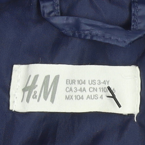 H&M Girls Blue Puffer Jacket 3-4 Years Lightweight Quilted Zip Coat