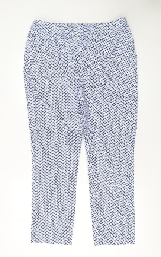 Carolina Belle Women's Blue Geometric Stretch Cotton Slim Trousers Size 14