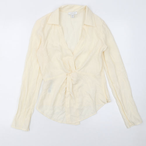 Topshop Women's Beige Wrap Long Sleeve Viscose Blouse Size 6