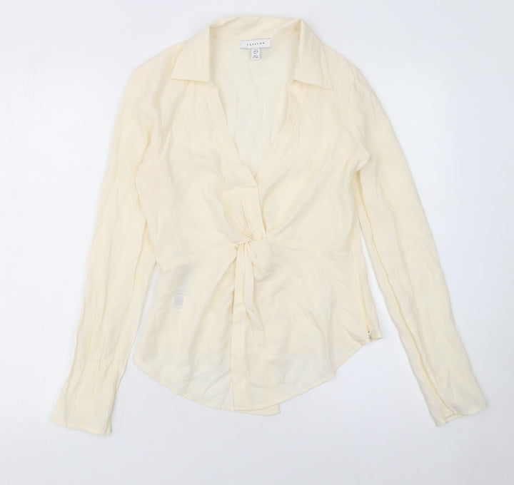 Topshop Women's Beige Wrap Long Sleeve Viscose Blouse Size 6