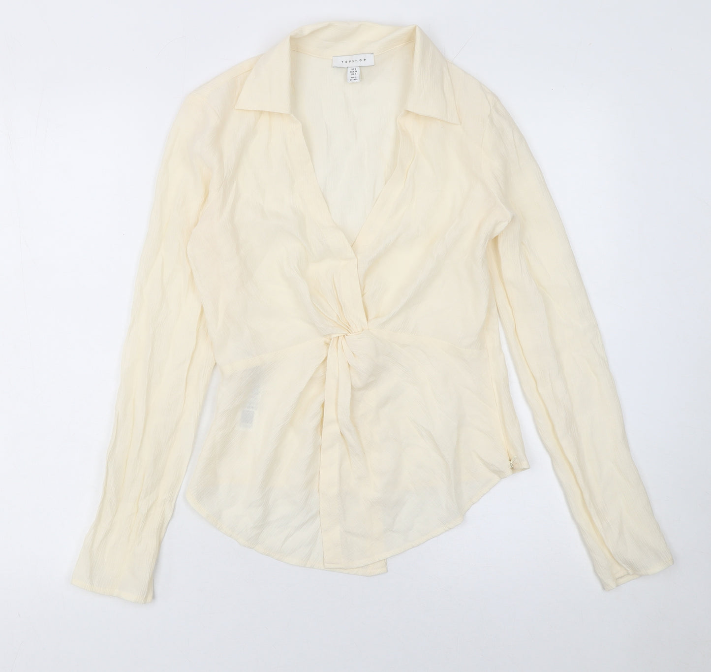 Topshop Women's Beige Wrap Long Sleeve Viscose Blouse Size 6