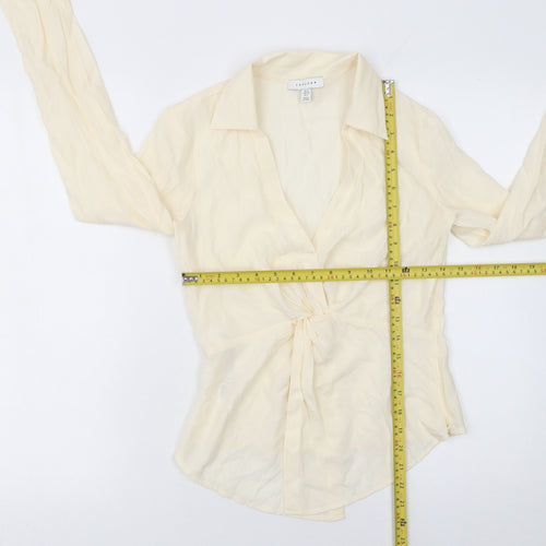 Topshop Women's Beige Wrap Long Sleeve Viscose Blouse Size 6