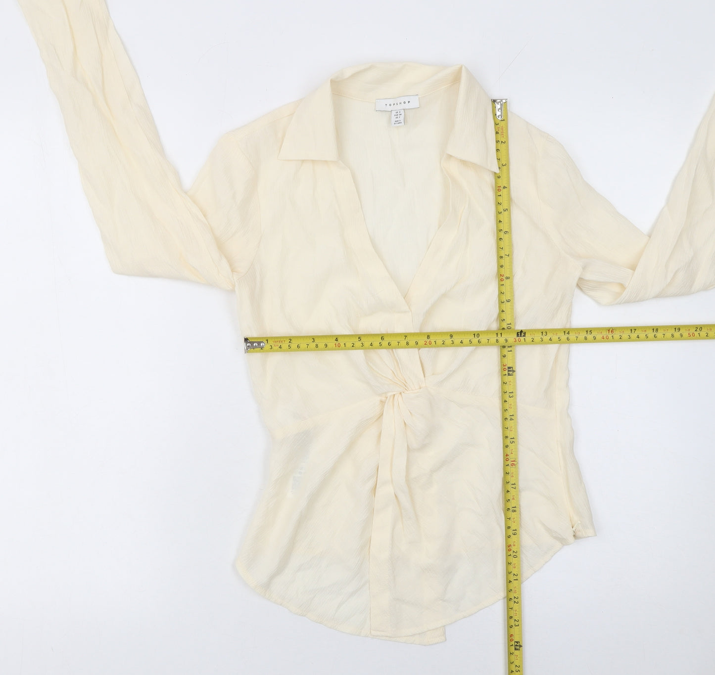 Topshop Women's Beige Wrap Long Sleeve Viscose Blouse Size 6