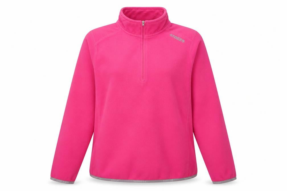 Front view of TOG24 women’s pink 1/4 zip fleece pullover sweatshirt, size UK 16