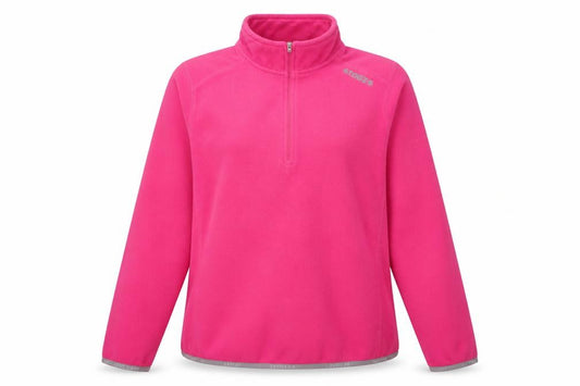 Front view of TOG24 women’s pink 1/4 zip fleece pullover sweatshirt, size UK 16