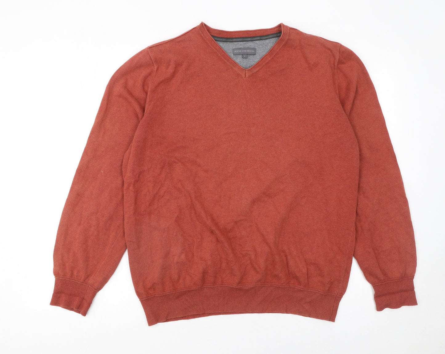 Rocha John Rocha Men’s Brown Cotton V-Neck Jumper Size L