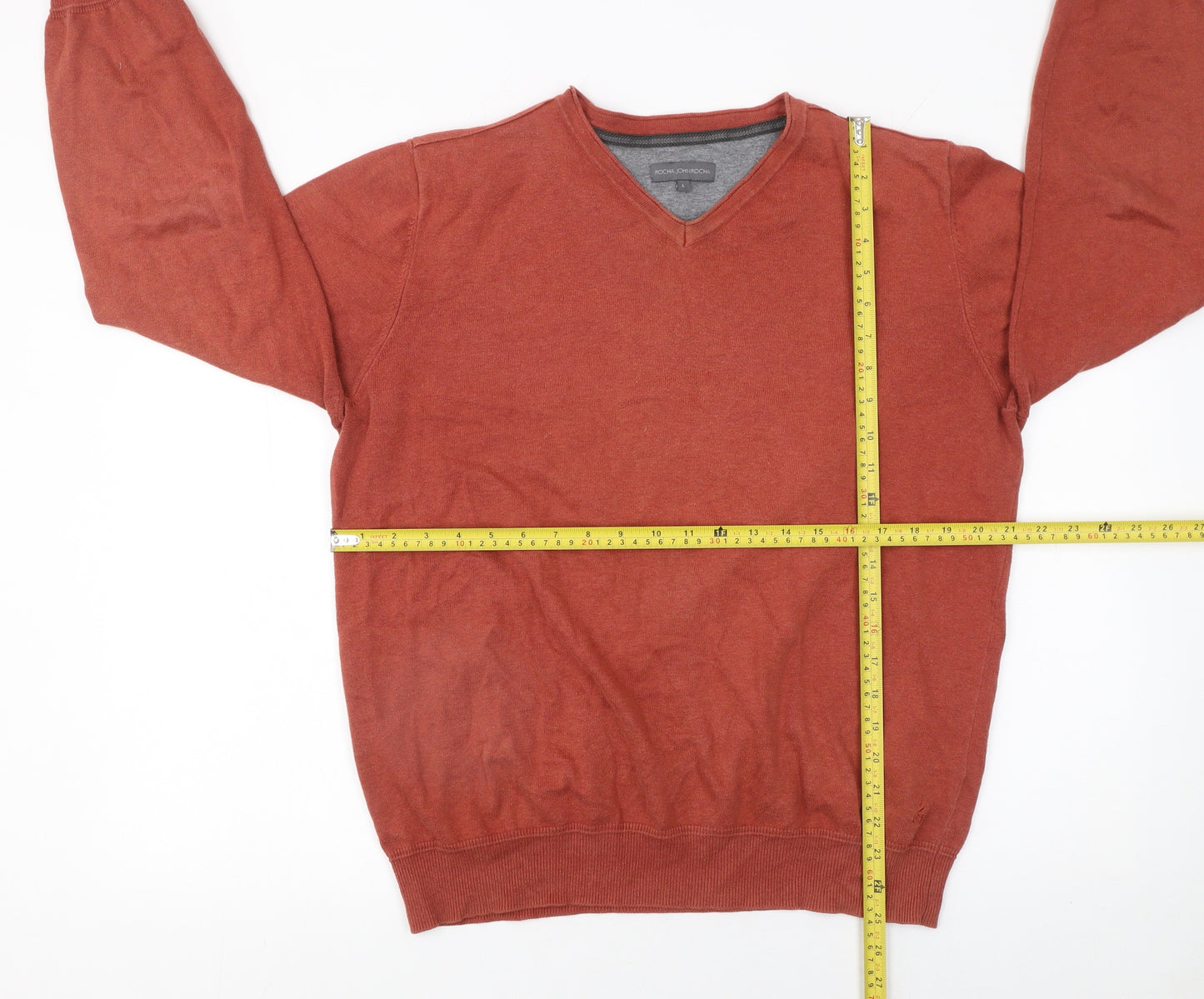 Rocha John Rocha Men’s Brown Cotton V-Neck Jumper Size L