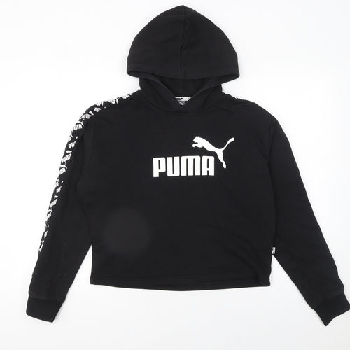 Puma Womens Black Small Pullover Hoodie with Logo Detail