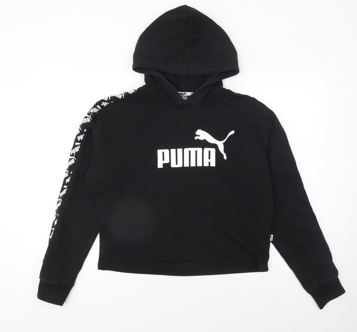 Puma Womens Black Small Pullover Hoodie with Logo Detail