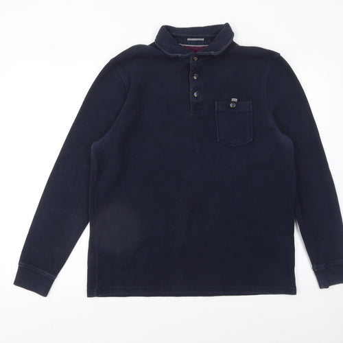 Ted Baker Men's Blue Long Sleeve Cotton Polo Shirt Size L