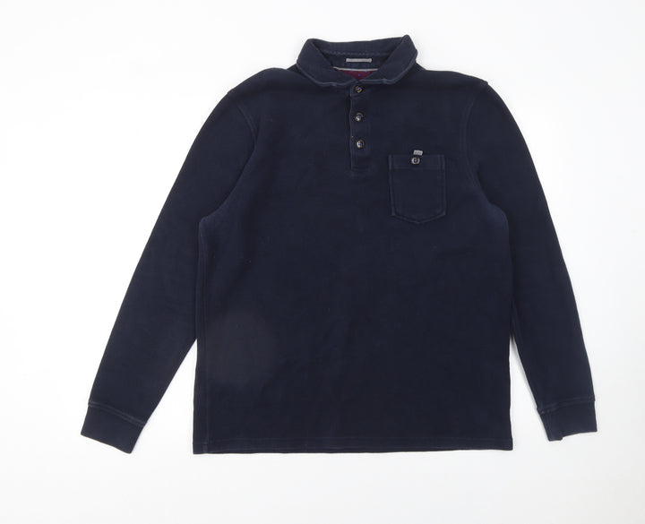 Ted Baker Men's Blue Long Sleeve Cotton Polo Shirt Size L