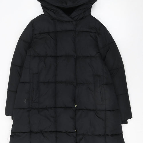 Next Girls Black Long Puffer Coat Hooded Quilted Winter Jacket Age 11 Years