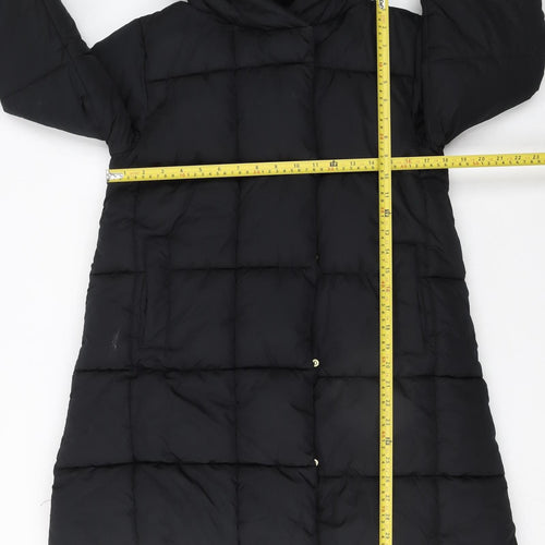 Next Girls Black Long Puffer Coat Hooded Quilted Winter Jacket Age 11 Years