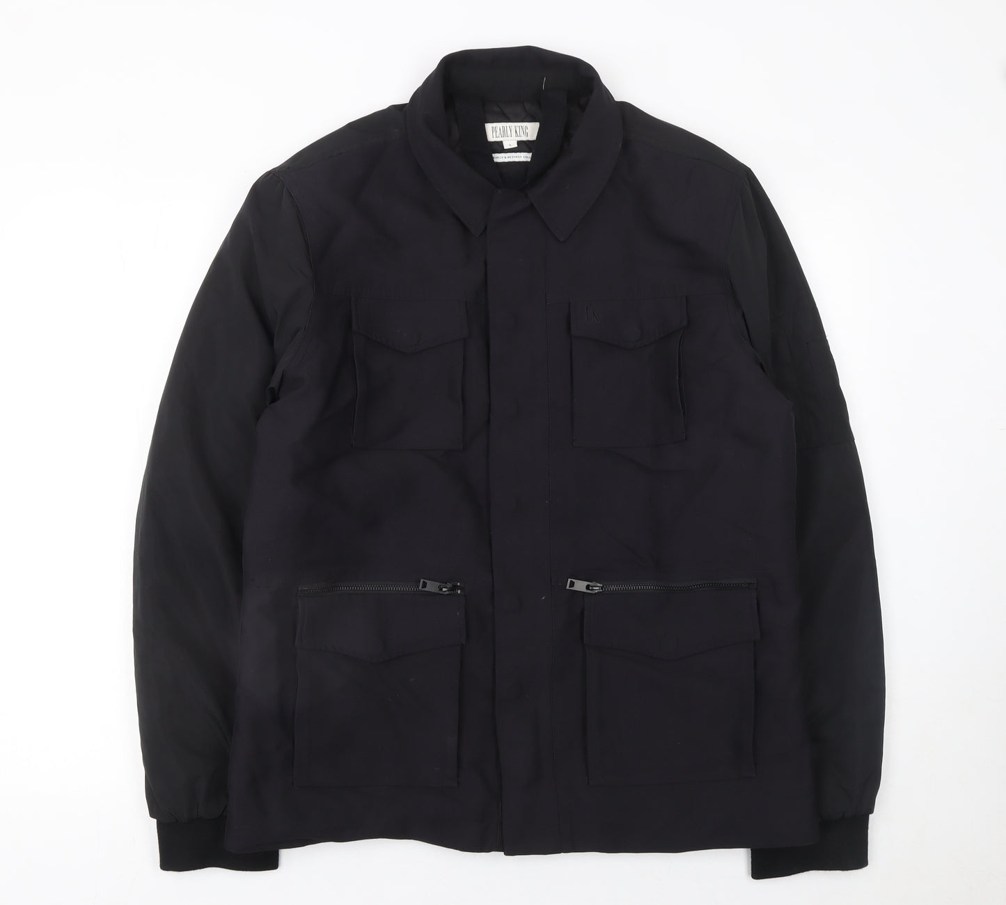 Pearly King Men's Black Military Jacket L Cotton Twill Casual