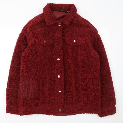 Missguided Womens Red Borg Sherpa Jacket Size 8 Lined Button-Up Casual