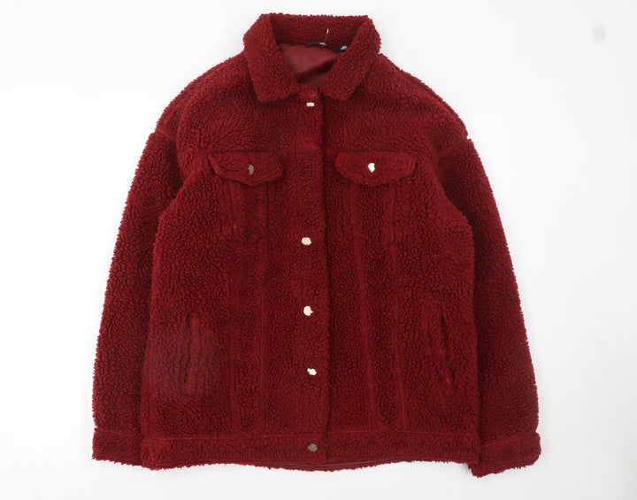 Missguided Womens Red Borg Sherpa Jacket Size 8 Lined Button-Up Casual