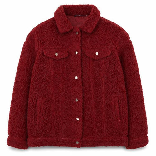 Missguided Womens Red Borg Sherpa Jacket Size 8 Lined Button-Up Casual