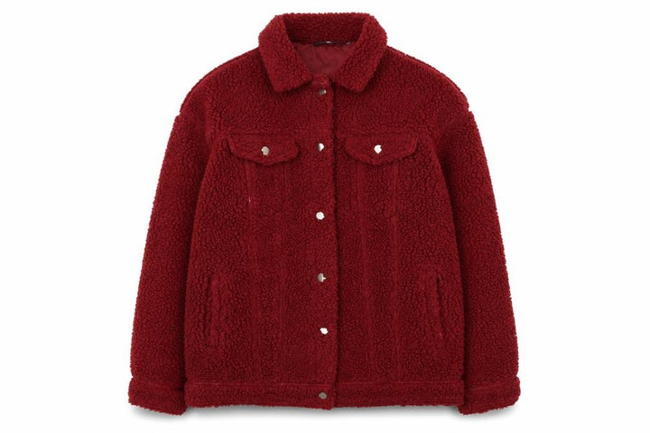 Missguided Womens Red Borg Sherpa Jacket Size 8 Lined Button-Up Casual