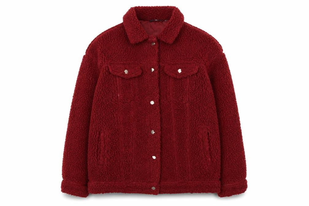 Missguided Womens Red Borg Sherpa Jacket Size 8 Lined Button-Up Casual