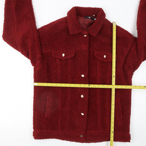 Missguided Womens Red Borg Sherpa Jacket Size 8 Lined Button-Up Casual