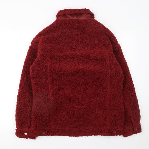 Missguided Womens Red Borg Sherpa Jacket Size 8 Lined Button-Up Casual