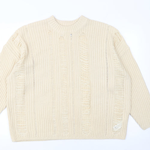 ASOS DESIGN Women Beige Size 16 Chunky Knit Crew Neck Jumper