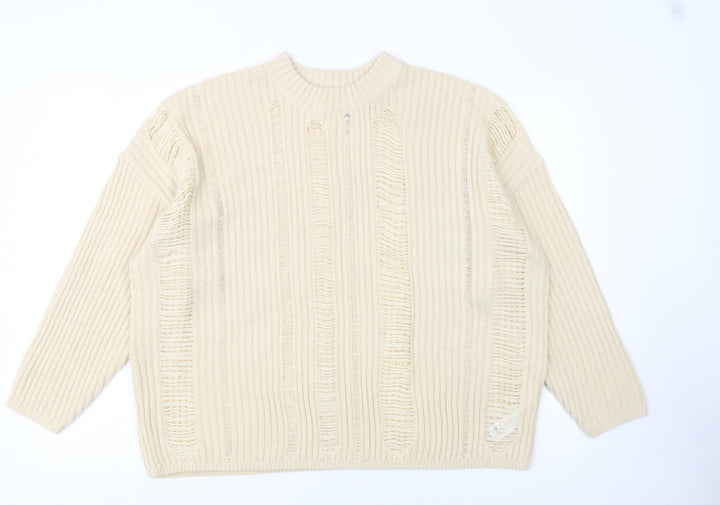 ASOS DESIGN Women Beige Size 16 Chunky Knit Crew Neck Jumper