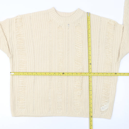 ASOS DESIGN Women Beige Size 16 Chunky Knit Crew Neck Jumper