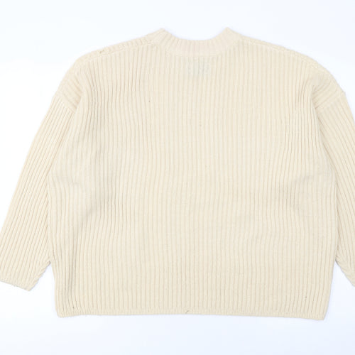 ASOS DESIGN Women Beige Size 16 Chunky Knit Crew Neck Jumper