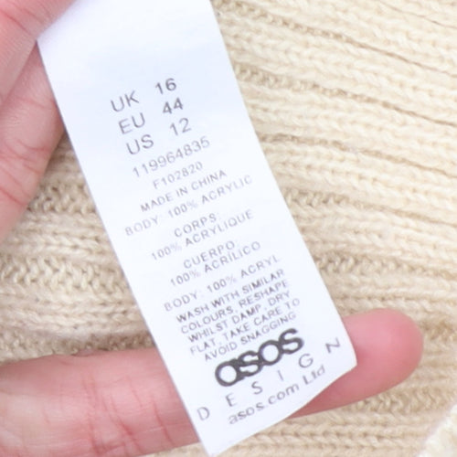 ASOS DESIGN Women Beige Size 16 Chunky Knit Crew Neck Jumper