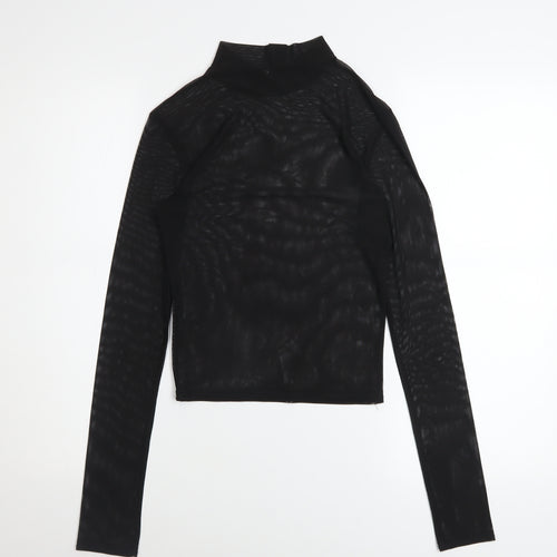 Urban Outfitters Women Black Mesh Long Sleeve Mock Neck Top S