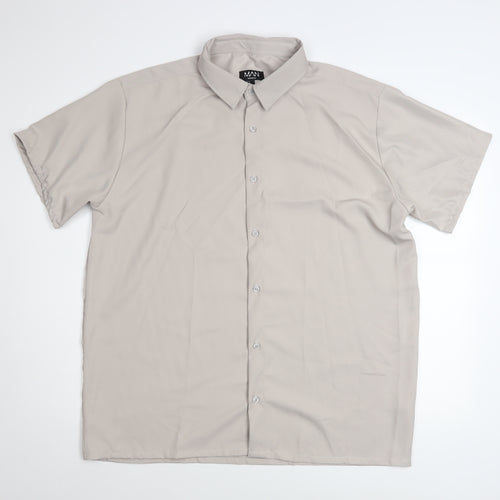 boohooMAN Men's Beige Short Sleeve Button-Up Shirt Size L
