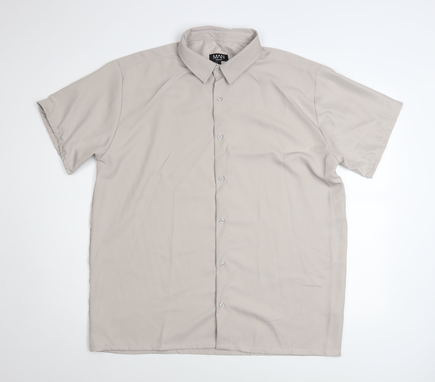 boohooMAN Men's Beige Short Sleeve Button-Up Shirt Size L