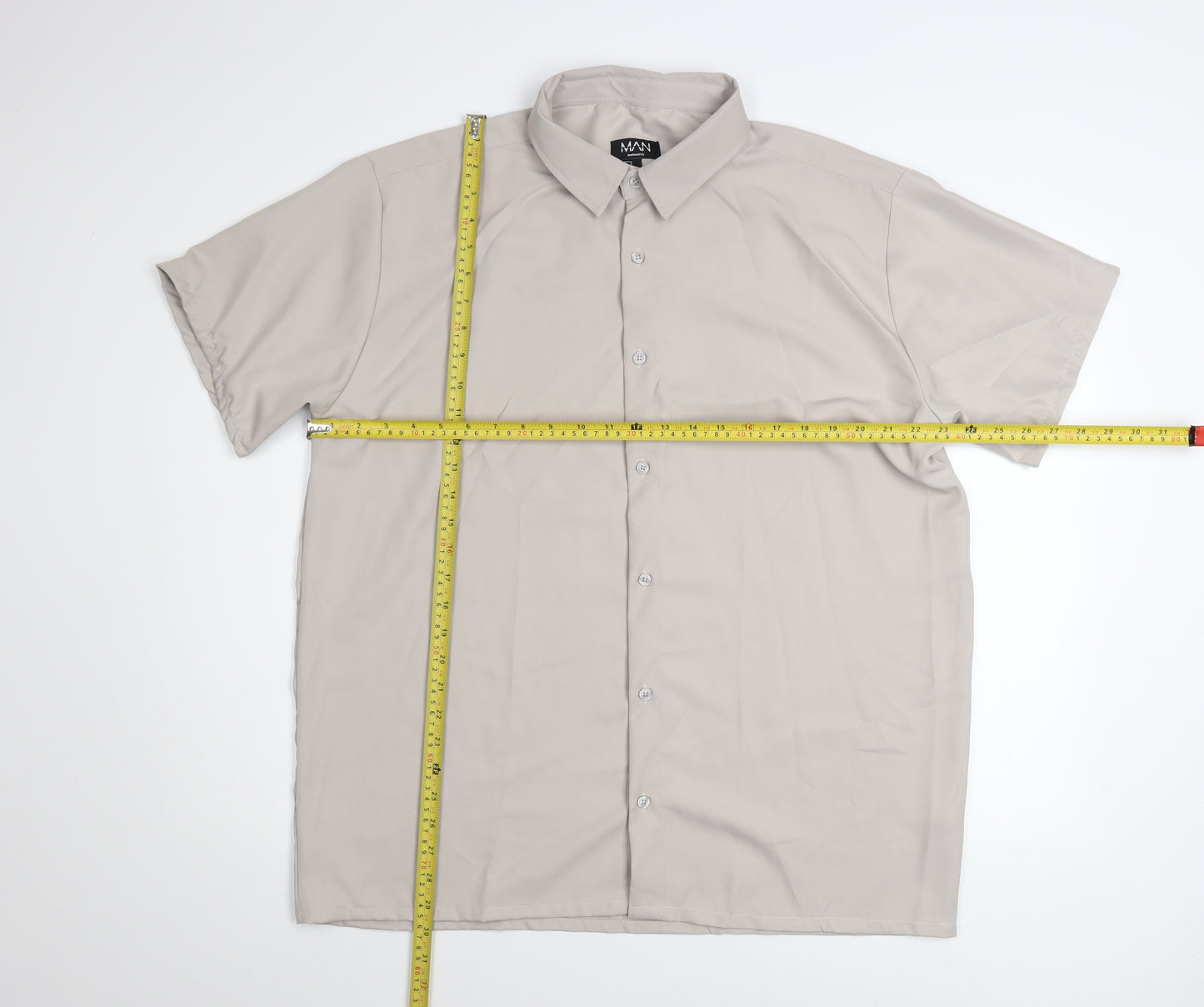 boohooMAN Men's Beige Short Sleeve Button-Up Shirt Size L