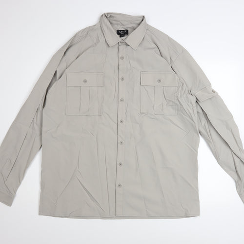 BoohooMAN Men's Grey Button-Up Long Sleeve Classic Fit Shirt Size L