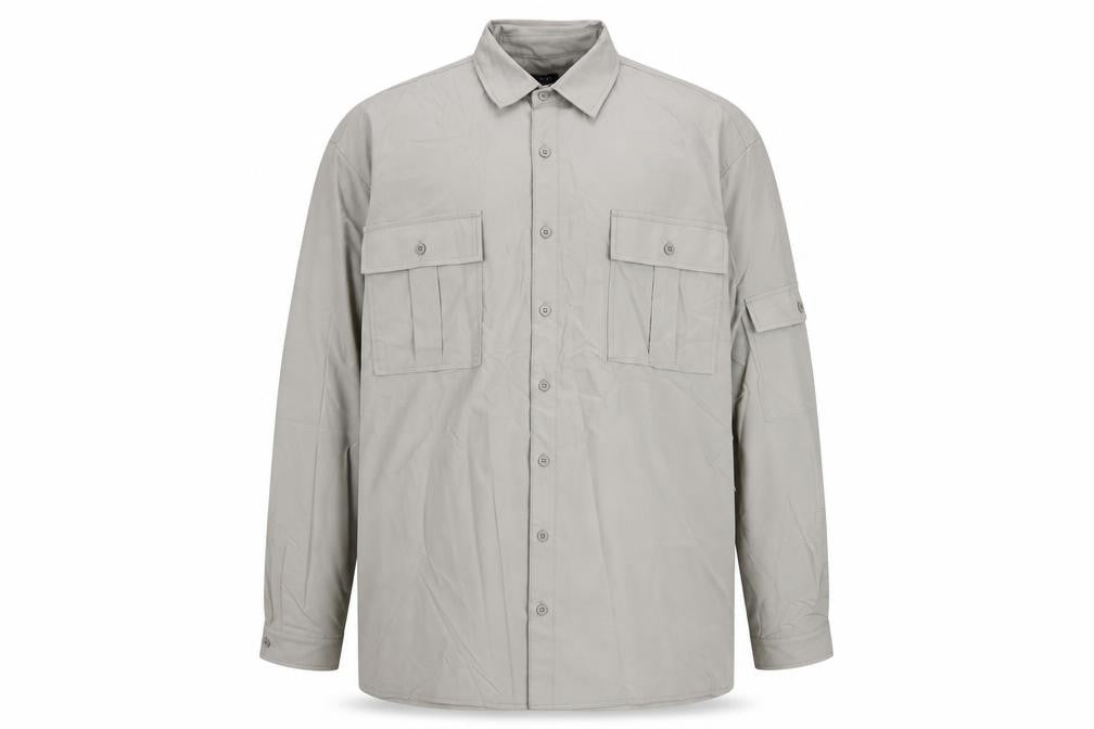 BoohooMAN Men's Grey Button-Up Long Sleeve Classic Fit Shirt Size L