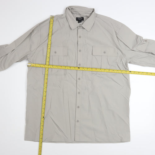 BoohooMAN Men's Grey Button-Up Long Sleeve Classic Fit Shirt Size L