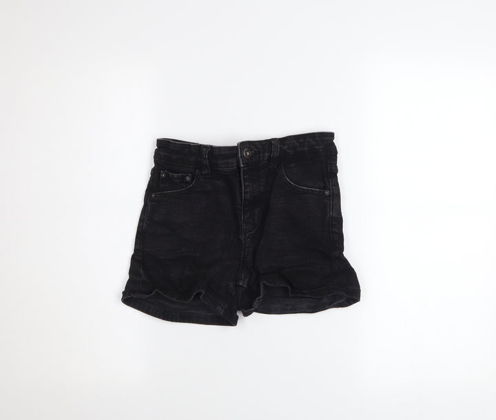 Pull & Bear Women Black Denim Hot Pants Shorts Size 6 Slim Fit
