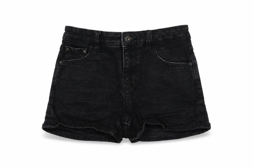 Pull & Bear Women Black Denim Hot Pants Shorts Size 6 Slim Fit