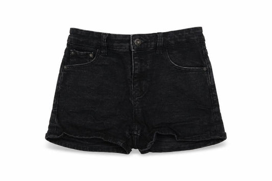 Pull & Bear Women Black Denim Hot Pants Shorts Size 6 Slim Fit