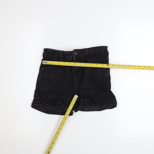 Pull & Bear Women Black Denim Hot Pants Shorts Size 6 Slim Fit