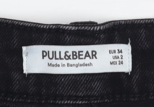 Pull & Bear Women Black Denim Hot Pants Shorts Size 6 Slim Fit