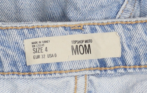 Topshop Women Blue Size 4 Mom Denim High Rise Cut-Off Shorts